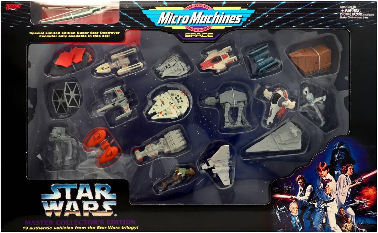 Star Wars Micro Machines Master Collector Edition box holding nineteen ships including the Millennium Falcon, an AT-AT and a Star Destroyer