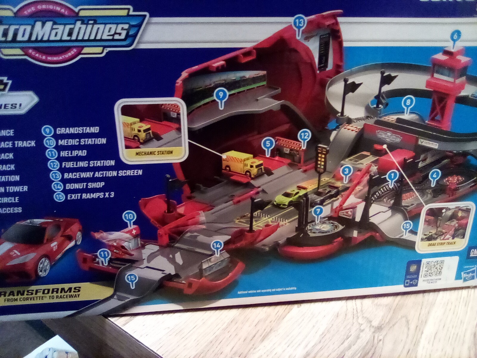 Customer photo of the Micro Machines Corvette Raceway box showing the numbered play locations